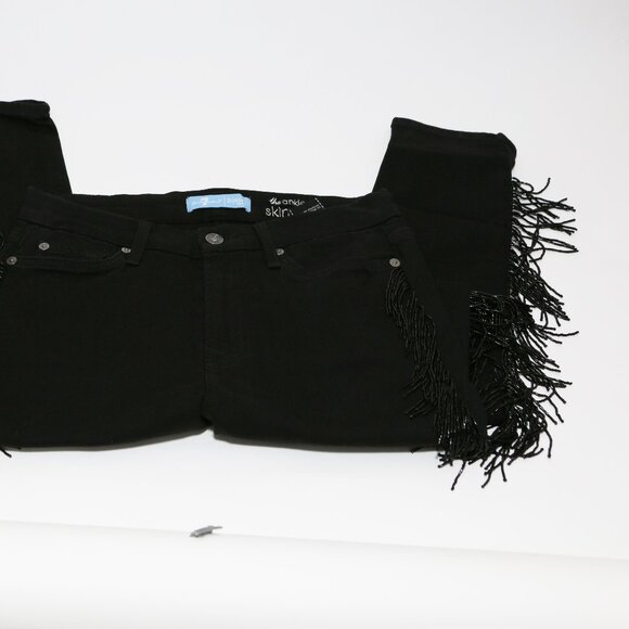 7 for all humankind black ankle skinny jeans with beaded fringe down the leg - Picture 11 of 16